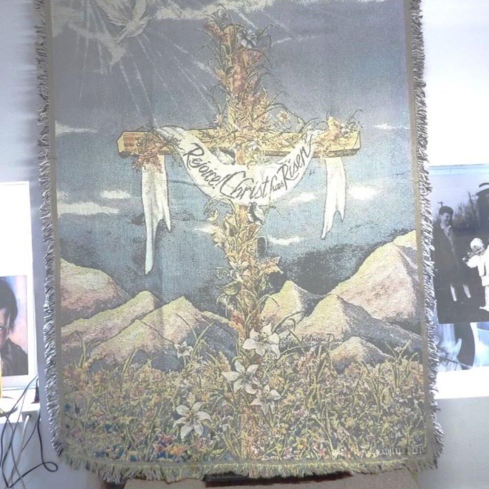 Vintage woven Tapestry by Kathleen Davis "Christ is Risen". (Easter) 48x72 Inch